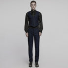 PUNK RAVE Men's Steampunk Striped Buckle Waistcoat Blue