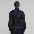 PUNK RAVE Men's Steampunk Striped Buckle Waistcoat Blue