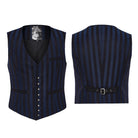 PUNK RAVE Men's Steampunk Striped Buckle Waistcoat Blue