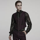 PUNK RAVE Men's Steampunk Striped Buckle Waistcoat Red