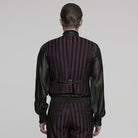 PUNK RAVE Men's Steampunk Striped Buckle Waistcoat Red