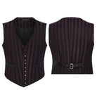 PUNK RAVE Men's Steampunk Striped Buckle Waistcoat Red