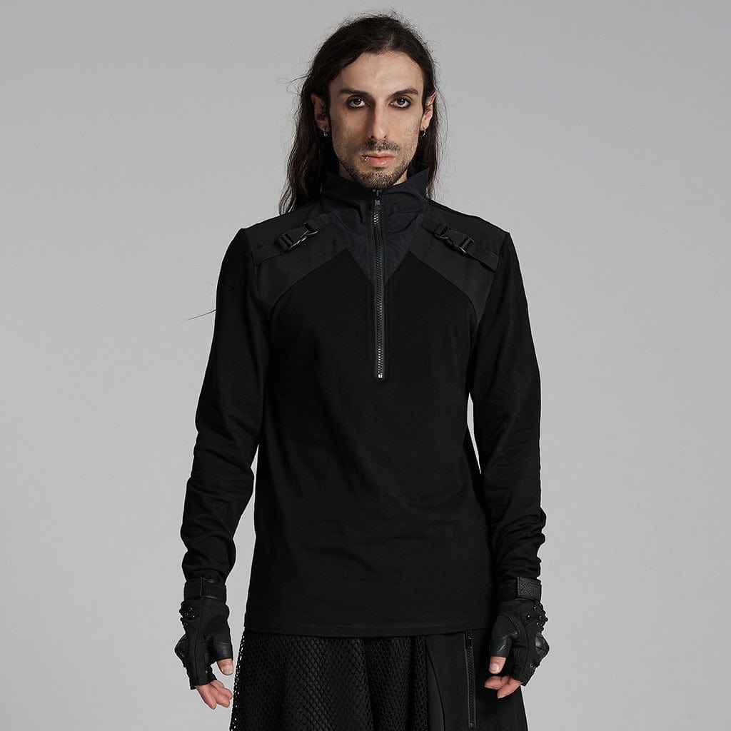 PUNK RAVE Men's Techwear Bucket-up Zip Shirt