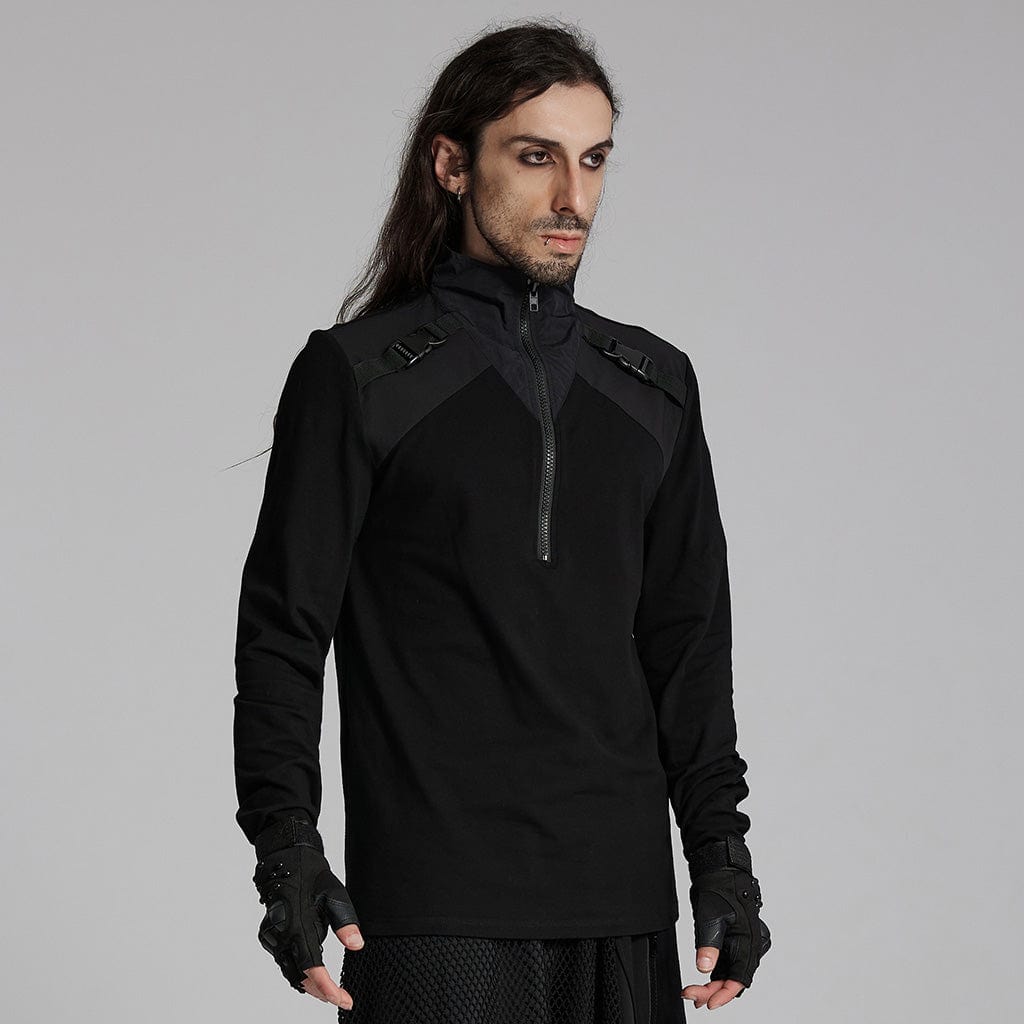 PUNK RAVE Men's Techwear Bucket-up Zip Shirt