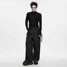 PUNK RAVE Men's Techwear Buckle Strap Zipper Wide Leg Pants
