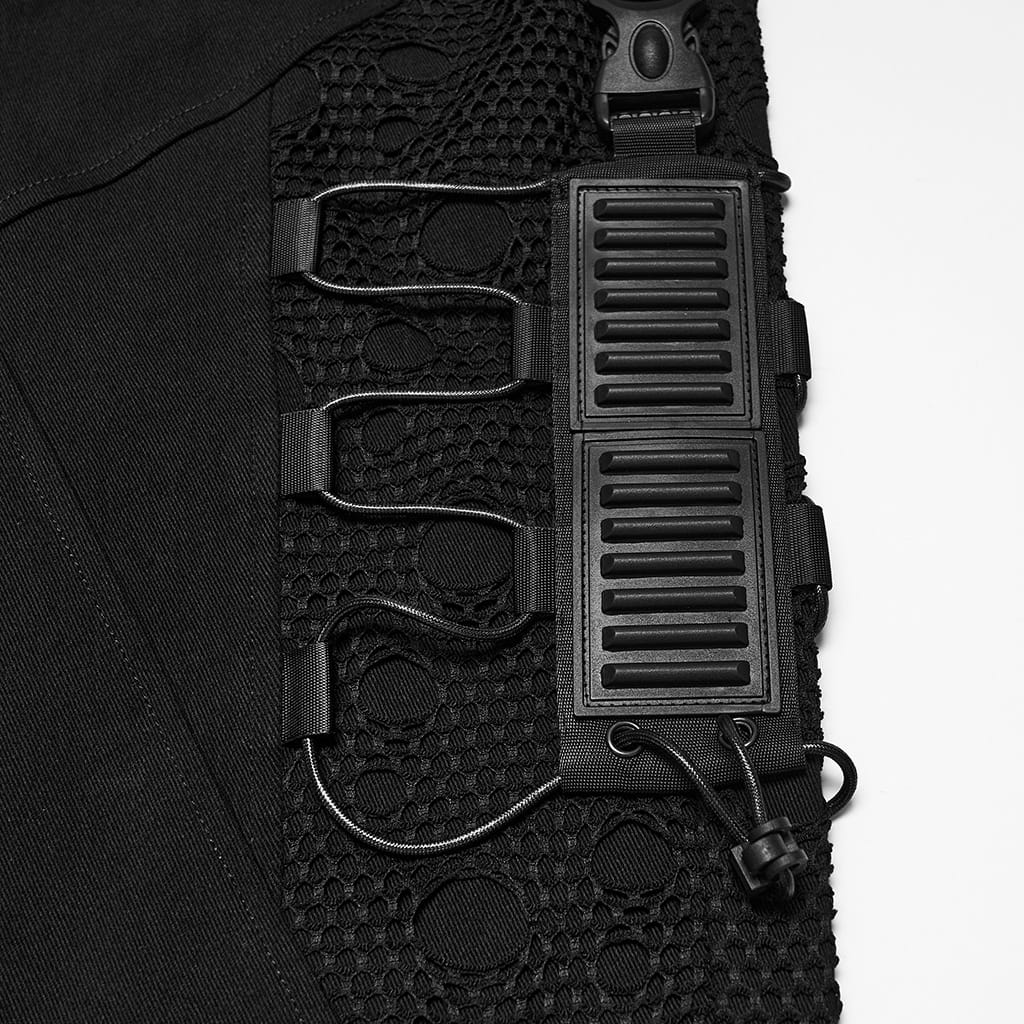 PUNK RAVE Men's Techwear Mesh Splice Buckle Strap Trousers