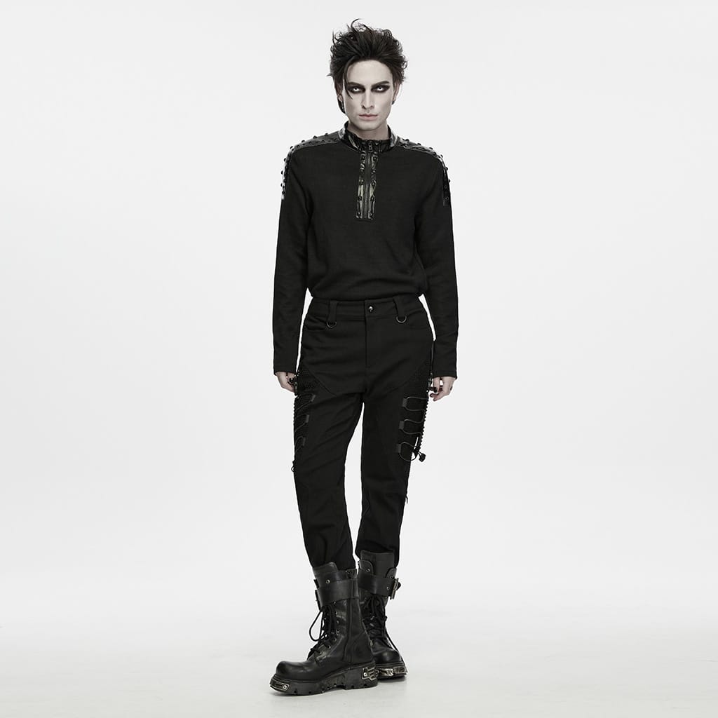 PUNK RAVE Men's Techwear Mesh Splice Buckle Strap Trousers