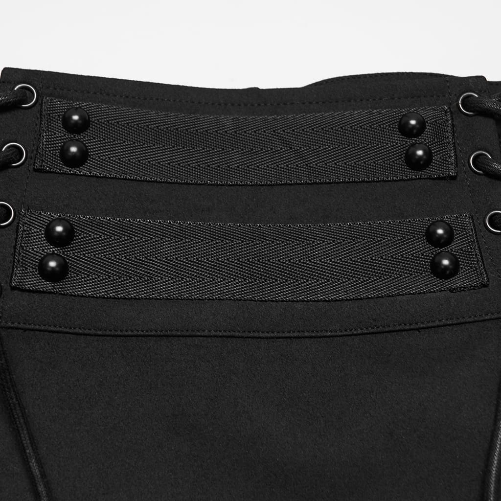 PUNK RAVE Men's Techwear Studded Chain Lace-up Skirt