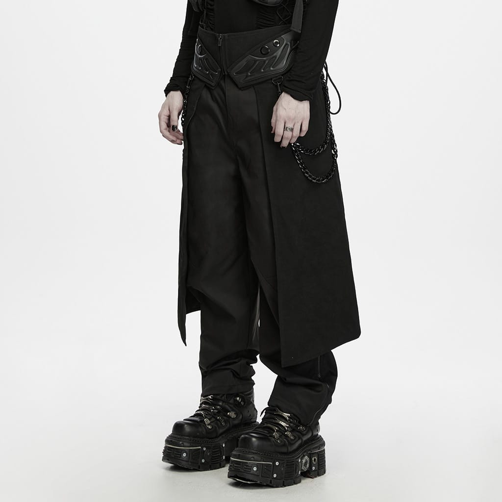 PUNK RAVE Men's Techwear Studded Chain Lace-up Skirt