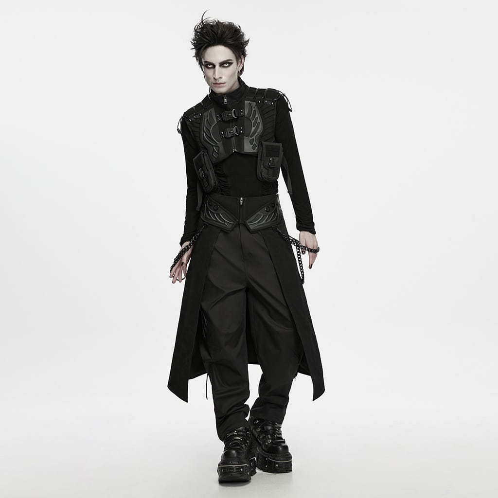 PUNK RAVE Men's Techwear Studded Chain Lace-up Skirt