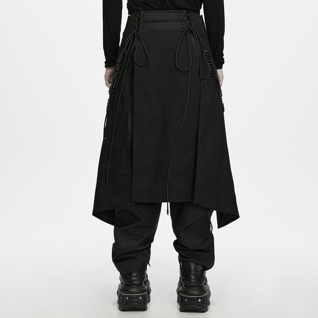 PUNK RAVE Men's Techwear Studded Chain Lace-up Skirt
