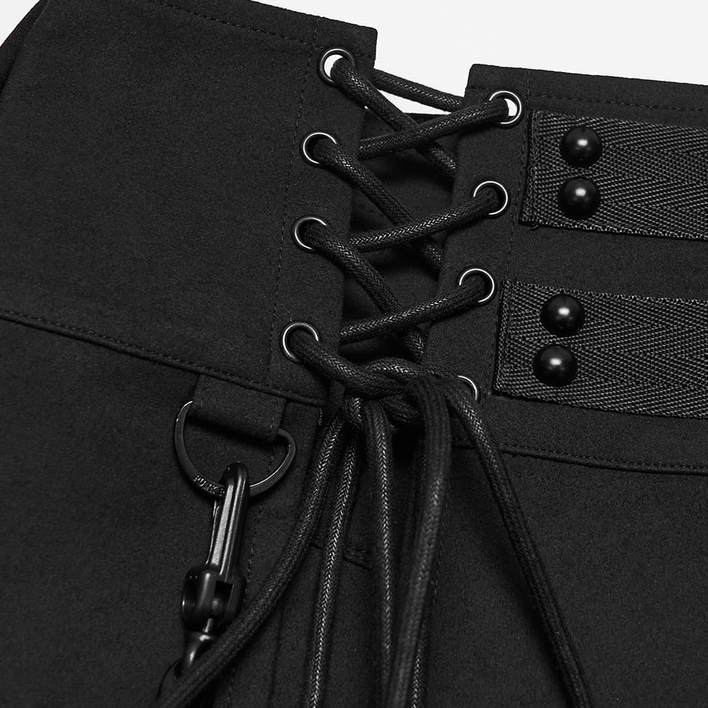 PUNK RAVE Men's Techwear Studded Chain Lace-up Skirt