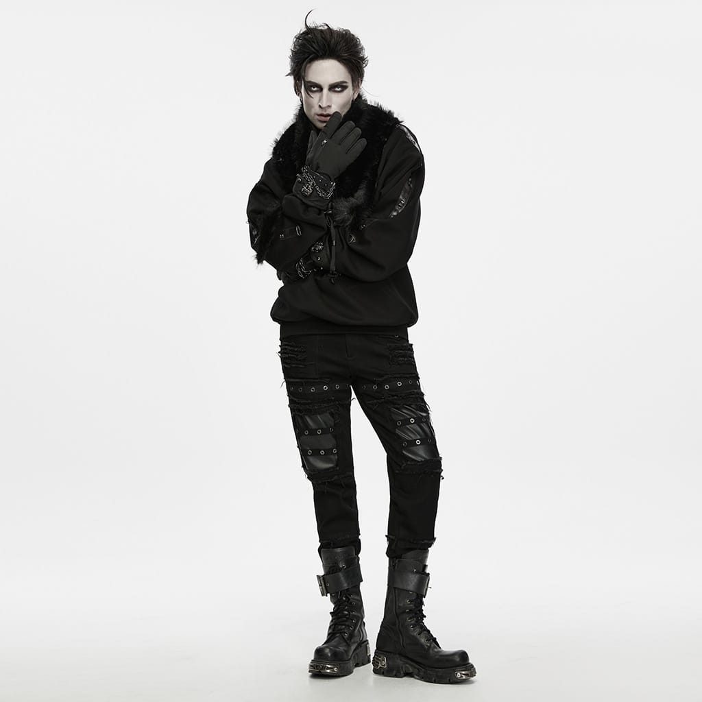 PUNK RAVE Men's Techwear Studded Skull Chain Gloves