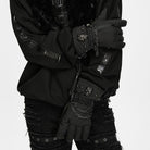 PUNK RAVE Men's Techwear Studded Skull Chain Gloves