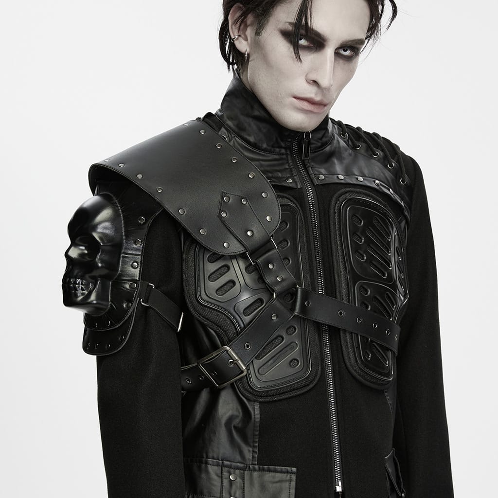 PUNK RAVE Men's Techwear Studded Skull Shoulder Harness Armor