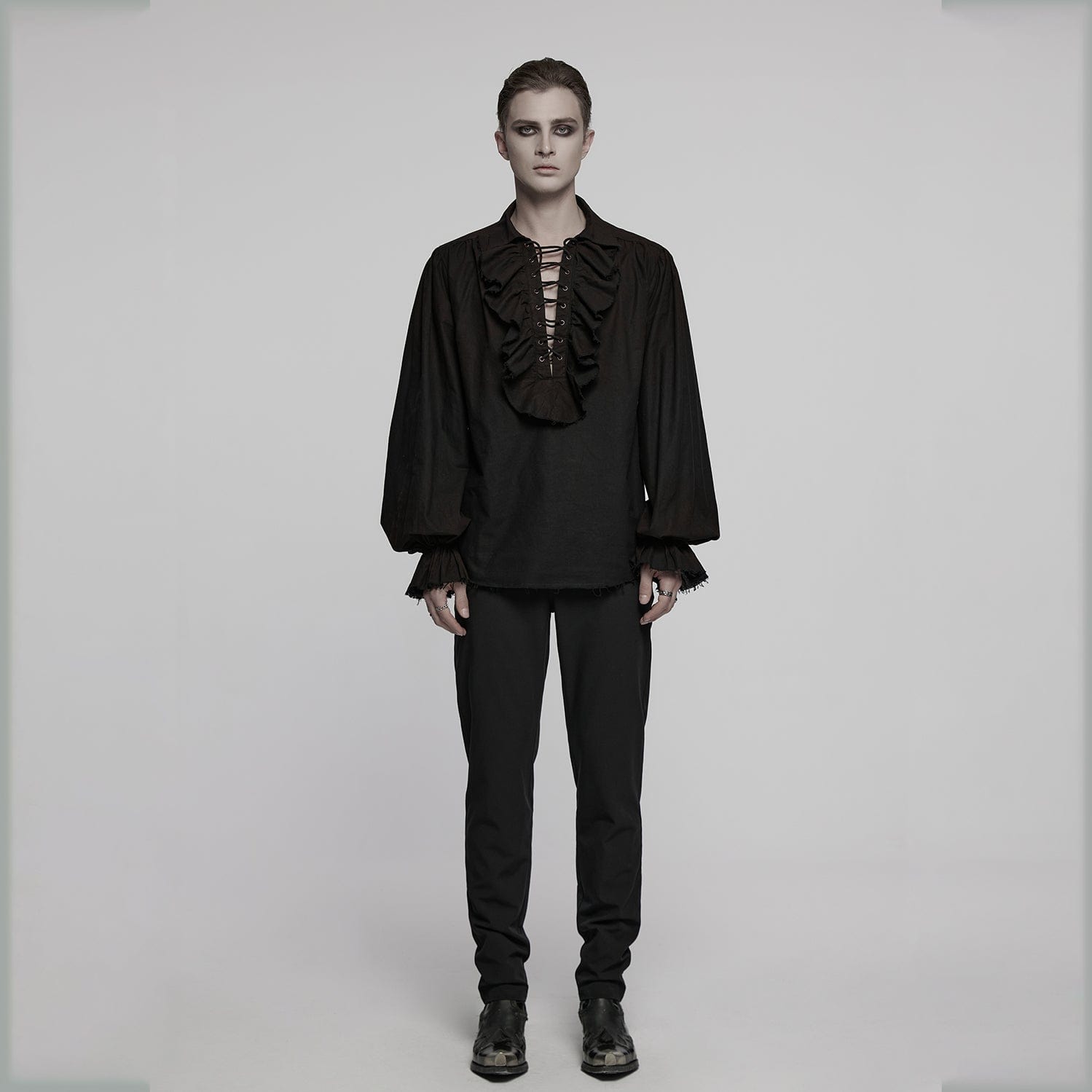 PUNK RAVE Punk Rave Herren Steampunk Rüschen Schnürung Kordelzug Langarmhemd Y873