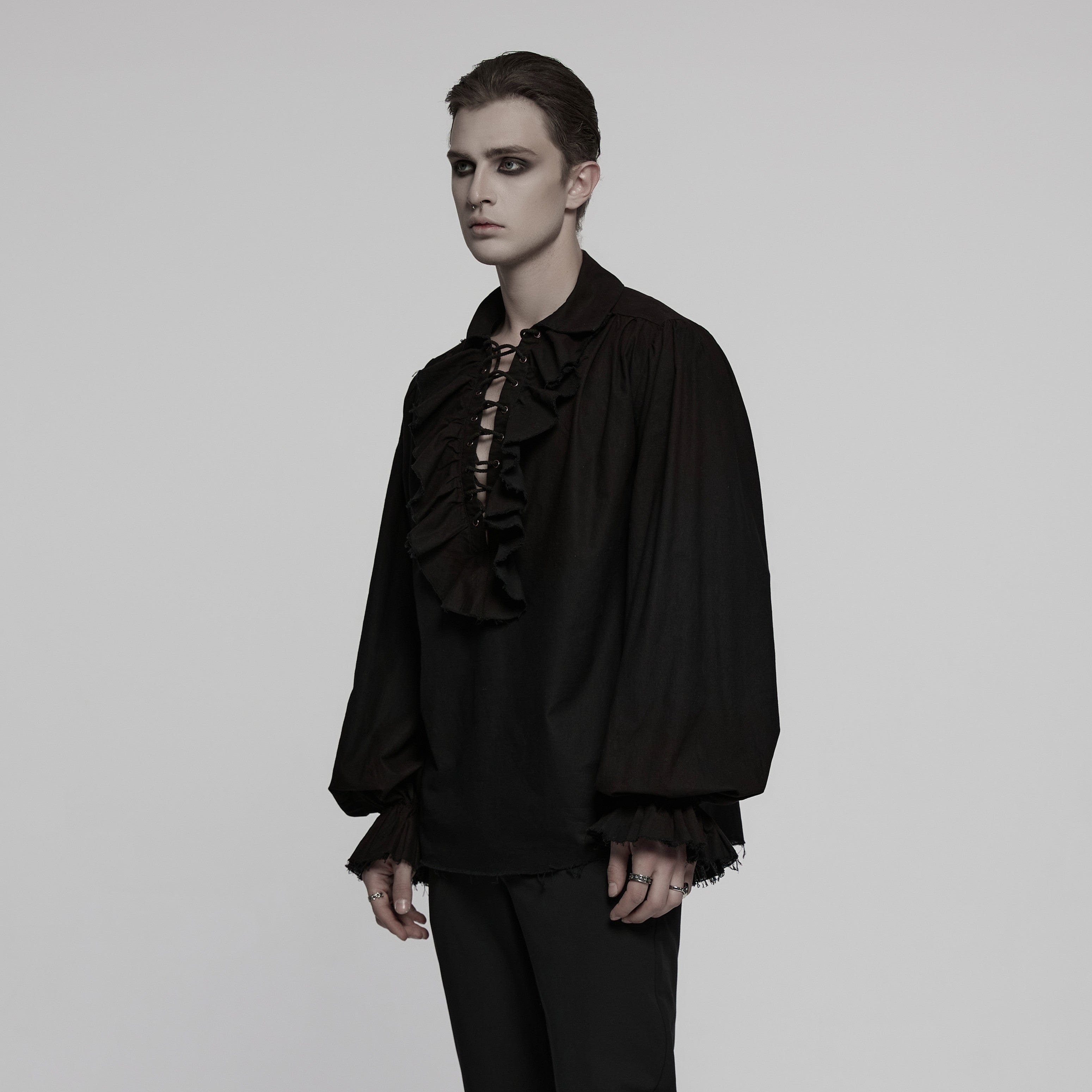 PUNK RAVE Punk Rave Herren Steampunk Rüschen Schnürung Kordelzug Langarmhemd Y873