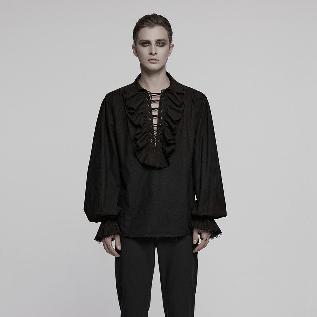 PUNK RAVE Punk Rave Herren Steampunk Rüschen Schnürung Kordelzug Langarmhemd Y873