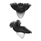 PUNK RAVE Unisex Gothic Dragon Bone Lace Hem Hat with Detachable Feather