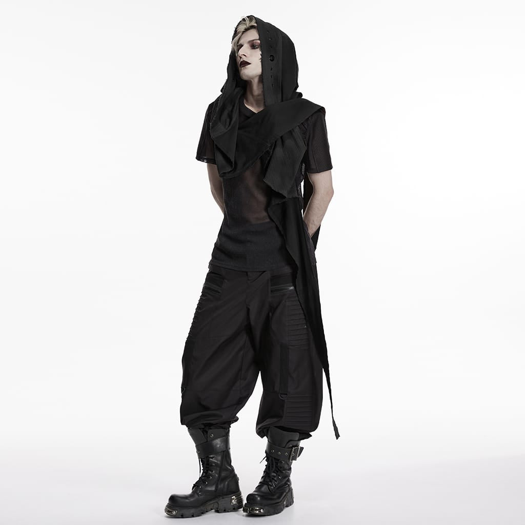 PUNK RAVE Unisex Punk Eyelets Hooded Vest Black