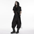 PUNK RAVE Unisex Punk Eyelets Hooded Vest Black