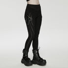 PUNK RAVE Women's Cyberpunk Armor-Accentuated Paneled Leggings Black