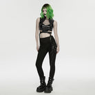 PUNK RAVE Women's Cyberpunk Armor-Accentuated Paneled Leggings Black