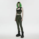PUNK RAVE Women's Cyberpunk Armor-Accentuated Paneled Leggings Black-Green