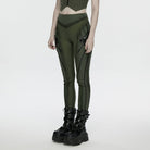 PUNK RAVE Women's Cyberpunk Armor-Accentuated Paneled Leggings Black-Green