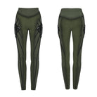 PUNK RAVE Women's Cyberpunk Armor-Accentuated Paneled Leggings Black-Green