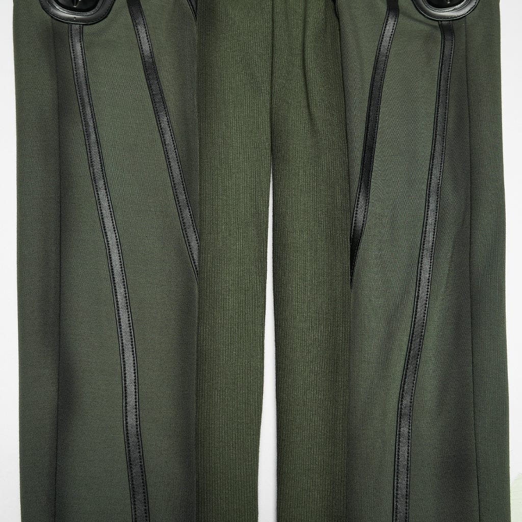 PUNK RAVE Women's Cyberpunk Armor-Accentuated Paneled Leggings Black-Green