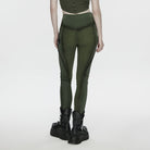 PUNK RAVE Women's Cyberpunk Armor-Accentuated Paneled Leggings Black-Green