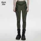 PUNK RAVE Women's Cyberpunk Armor-Accentuated Paneled Leggings Black-Green