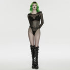 PUNK RAVE Women's Cyberpunk Armor Shoulder Sheer Bodysuit