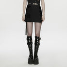 PUNK RAVE Women's Cyberpunk Asymmetrical Mesh Splice Bodycon Skirt Black