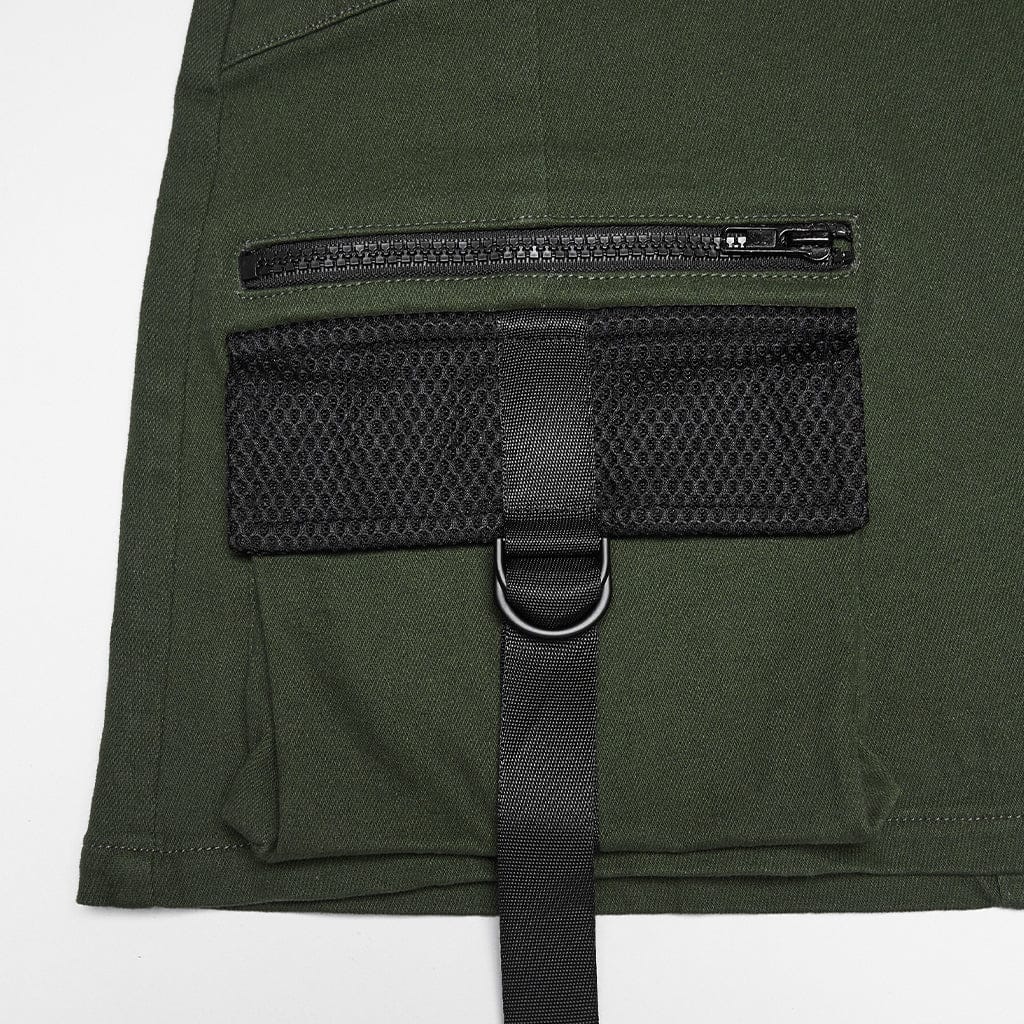 PUNK RAVE Women's Cyberpunk Asymmetrical Mesh Splice Bodycon Skirt Black-Green