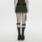 PUNK RAVE Women's Cyberpunk Asymmetrical Mesh Splice Bodycon Skirt Black-Green