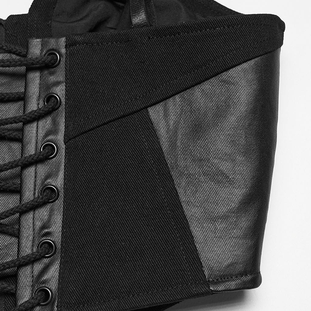 PUNK RAVE Women's Cyberpunk Buckle Lace-up Slip Bustier Black