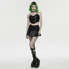 PUNK RAVE Women's Cyberpunk Buckle Lace-up Slip Bustier Black