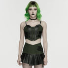 PUNK RAVE Women's Cyberpunk Buckle Lace-up Slip Bustier Black-Green
