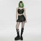 PUNK RAVE Women's Cyberpunk Buckle Lace-up Slip Bustier Black-Green