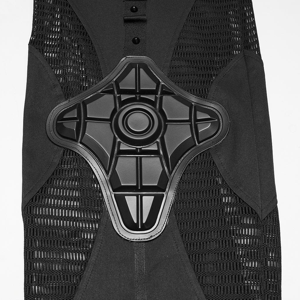 PUNK RAVE Women's Cyberpunk Buckle-up Studded Mesh Cargo Pants