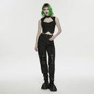 PUNK RAVE Women's Cyberpunk Buckle-up Studded Mesh Cargo Pants