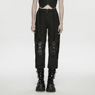 PUNK RAVE Women's Cyberpunk Buckle-up Studded Mesh Cargo Pants