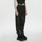 PUNK RAVE Women's Cyberpunk Buckle-up Studded Mesh Cargo Pants