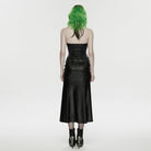 PUNK RAVE Women's Cyberpunk Buckle-up Zip Halterneck Maxi Dress Black