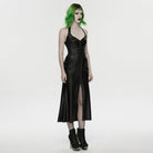 PUNK RAVE Women's Cyberpunk Buckle-up Zip Halterneck Maxi Dress Black