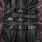 PUNK RAVE Women's Cyberpunk Buckle-up Zip Halterneck Maxi Dress Black-Red