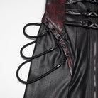 PUNK RAVE Women's Cyberpunk Buckle-up Zip Halterneck Maxi Dress Black-Red