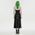 PUNK RAVE Women's Cyberpunk Buckle-up Zip Halterneck Maxi Dress Black-Red
